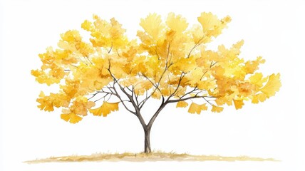 Fototapeta premium Watercolor hand drawn of autumn trees,red maple tree on white background,hand drawn watercolor vector illustration,Autumn forest path,Ginkgo biloba foliage in fall forest.