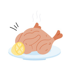 Roasted Chicken hand drawn icon design in modern style