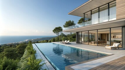 Fototapeta premium 3D illustration of a contemporary, opulent summer villa with