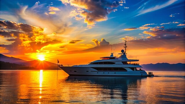 Back View of a Luxurious Yacht Moored near Kastos Island in the Ionian Sea, Greece on a Bright Summer Day with Clear Blue Skies and Tranquil Waters