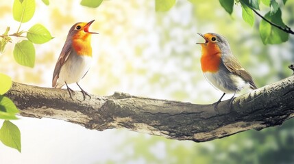 Fototapeta premium Melodious Birds: A Super-Realistic Macro Children's Illustration