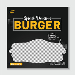 Fast food social media banner template. Restaurant business marketing  square size web banner design.