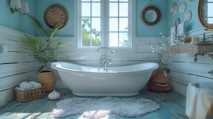 Coastalinspired bathroom light blue walls shiplap details and nautical accents for a beachside escape