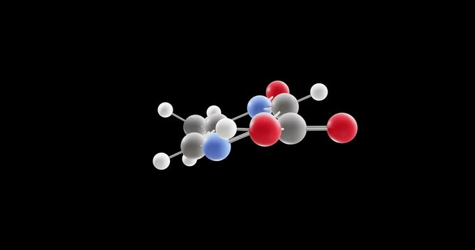 Acipimox molecule, rotating 3D model of olbetam, looped video on a black background