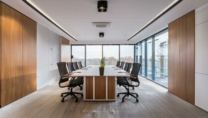 White and wooden office meeting room interior