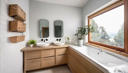 White bathroom interior with double sink
