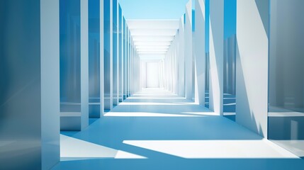 Obraz premium Geometric Blue and White Perspective Background - a striking and contemporary visual. The geometric patterns create depth and interest, making it ideal for modern design projects.