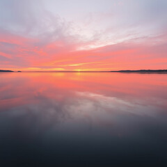 Fototapeta premium A tranquil lake reflecting a sunset with vibrant hues