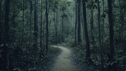 Obraz premium Winding Path Through a Dense Forest.