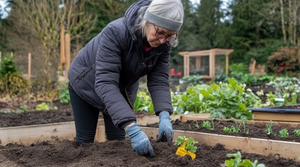 Woman Checking Soil Moisture in a Raised Garden Bed