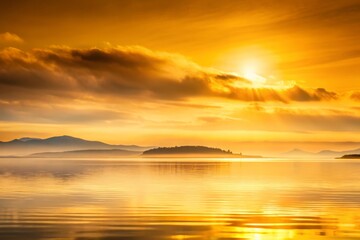 Fototapeta premium Breathtaking Minimalist Sunset with Golden Glow in the Sky, Capturing Serene Beauty and Tranquility at Dusk, Perfect for Nature Lovers and Minimalist Aesthetic Enthusiasts