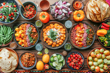 Fototapeta premium Festive mexican food laid out on table for celebration