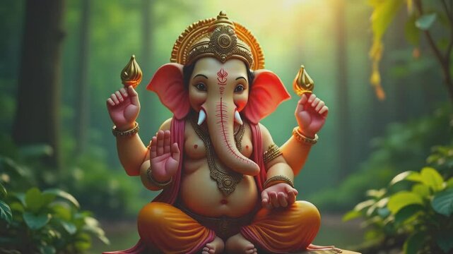 Serene Ganesha amidst tranquil nature setting, invoking spirituality and peace.