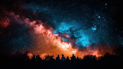 Fototapeta premium Stargazers Enjoy Cosmic Wonderment Under Night Sky