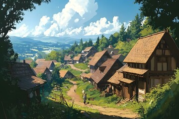 The Village in Anime Illustration