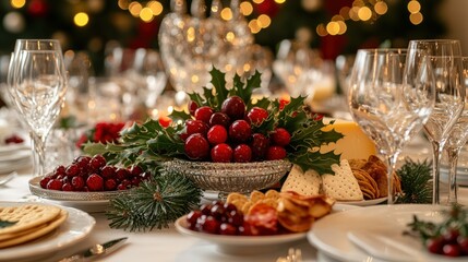Elegant Christmas Dinner Table Setting with Festive Decor