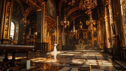 Fototapeta premium Stunning side view of a byzantine orthodox church showcasing ornate details and spiritual atmosphere