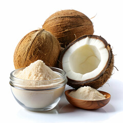 Fototapeta premium A glass of coconut milk set against a white background
