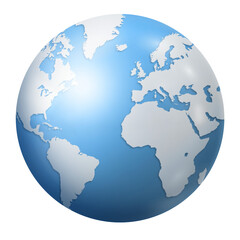 Blue earth globe isolated on transparent background