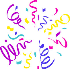 Confetti explosion. Radial elements for birthday party and carnival celebration. Falling colored serpentine and burst of firework for surprise and gift decoration