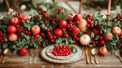 Festive Red Fruit Table Arrangement for Celebrations