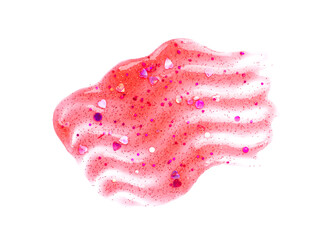 swatch gel texture of cosmetic products with glitter on a white background