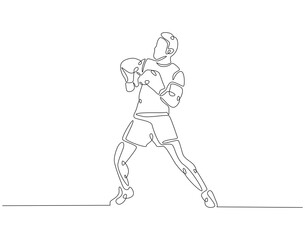 Continuous one line drawing of boxers. One line drawing illustration of boxing athlete. Sports, workout concept single line. Editable outline