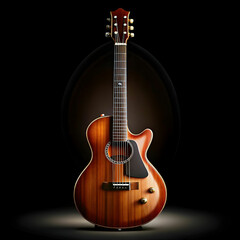 A guitar displayed against a black background