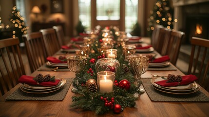 Elegant Holiday Table Setting with Decorated Ambiance