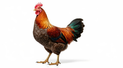 Fototapeta premium Chicken Portrait on White Background – Vibrant High-Quality Close-Up Image of Rooster or Hen for Farm, Poultry, and Agriculture Themes