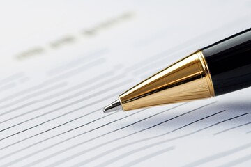 a pen writing on a financial ledger, business accounting and record-keeping, close-up detail, isolated on white background