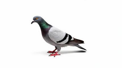Obraz premium Pigeon Portrait on White Background - High-Quality Stock Image of City and Racing Pigeons