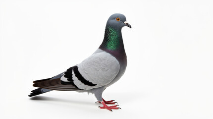 Fototapeta premium Pigeon Portrait on White Background - High-Quality Stock Image of City and Racing Pigeons