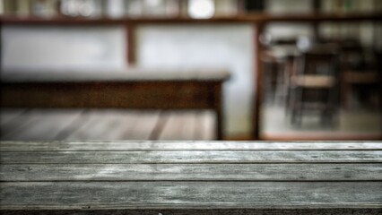 Wooden Table Surface with Blurred Background of a Rustic Caf&eacute; Interior