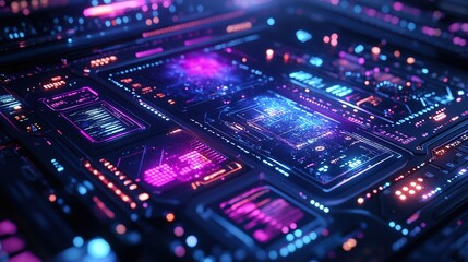 Obraz premium Futuristic digital technology interface design with blue and purple tones 