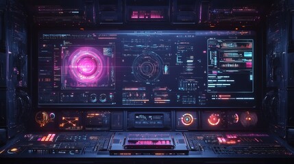 Obraz premium Futuristic digital technology interface design with blue and purple tones 