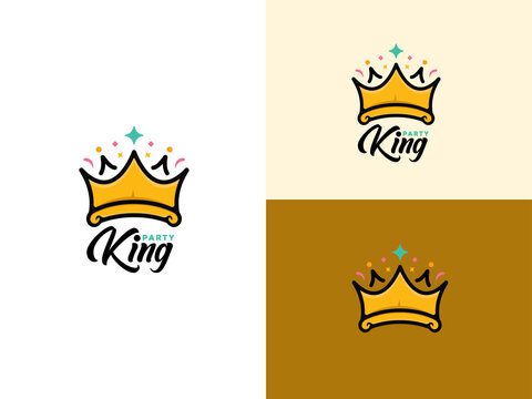 Crown Queen King with cartoon doodle style for Fun Game App logo design