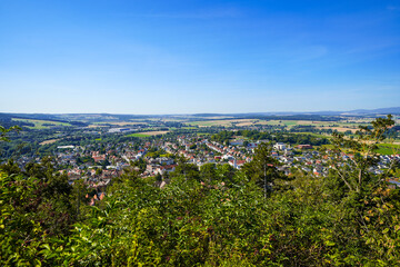 View of Homberg Efze and the surrounding green nature of the city. Landscape near the Schwalm-Eder district in northern Hesse.
