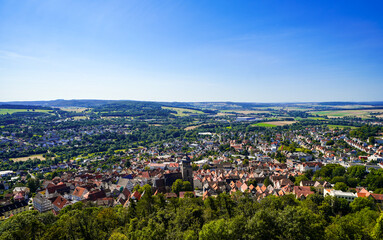 View of Homberg Efze and the surrounding green nature of the city. Landscape near the Schwalm-Eder district in northern Hesse.
