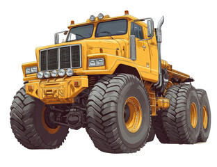 a yellow dump truck with large wheels