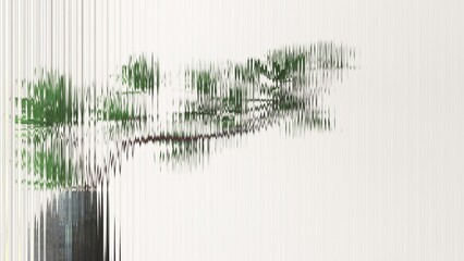 Fresh beautiful green tropical plant tree behind transparent fluted reeded glass in sunlight on white background for modern, luxury fashion, beauty, cosmetic, skincare, body care, hair care product 3D