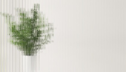 Fresh beautiful green tropical plant tree behind transparent fluted reeded glass in sunlight on white background for modern, luxury fashion, beauty, cosmetic, skincare, body care, hair care product 3D