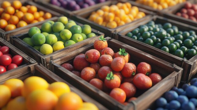 Fresh fruits crates showcase perishability diversity produce