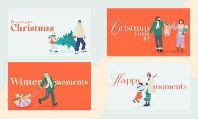 Set of banners for winter with Families