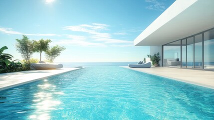 Fototapeta premium Clear blue swimming pool water sunlight ideal poolside relaxation