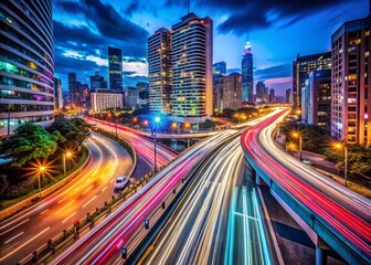 Captivating Double Cinemagraph of an Urban Night Scene Showcasing Dynamic Traffic Flow with Time Lapse Trail Effect and Long Exposure in Stunning 4K Resolution