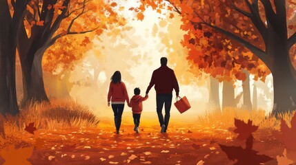 Fototapeta premium Family walking in autumn