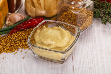 Dijon mustard sauce in the bowl