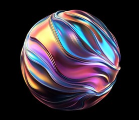 Fototapeta premium 3d illustration of abstract geometric composition, holographic rainbow colors, digital iridescent shape on a black background