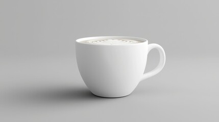 Fototapeta premium White Coffee Mug with Latte Art Isolated on Grey Background